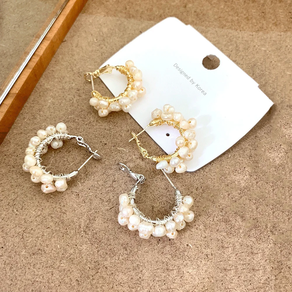 

C-shaped Baroque Freshwater Pearl Hoop Earrings Vintage Prevent allergy Earring Fashion Women Ear Rings 2019 Wedding Jewelry