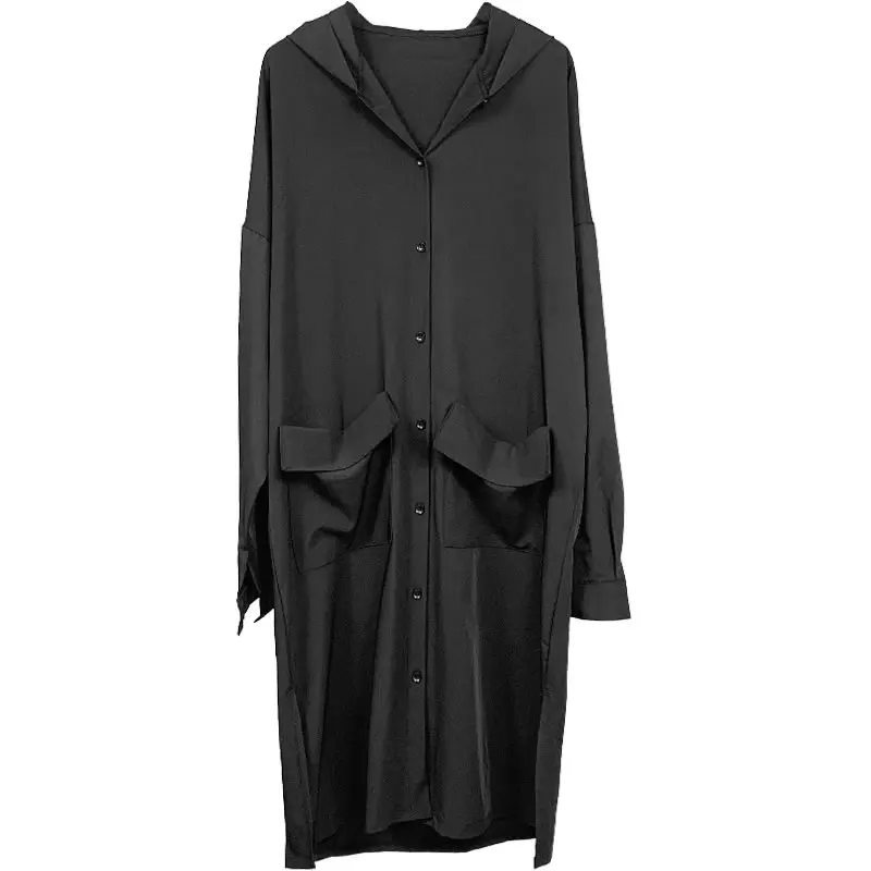 XITAO/черная блузка с разрезом для женщин, модная новинка, осенняя элегантная плиссированная рубашка с одним воротником с капюшоном и карманом, GCC2544
