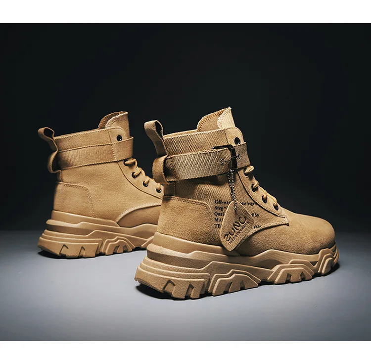 BONJEAN Martin Boots Men Winter Youth British Style Work Boots Leather Boots Retro High Boots Men's Desert Men's Shoes