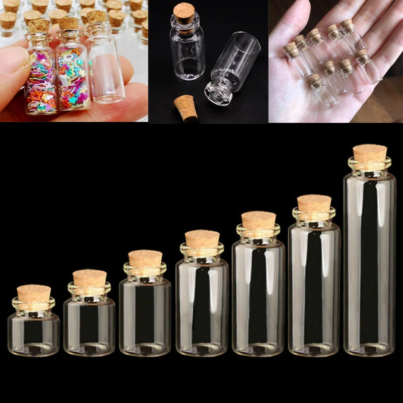 10PCS Glass Bottles Cute Bottles Little Bottles Gift tiny Jars Transparent Glass Containers With Cork wholesale 100pcs empty cute mini messages wishing glass bottle vials charms pendants clear transparent bottles 7ml