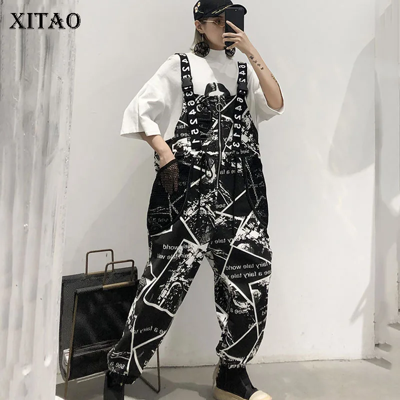 XITAO/большие размеры Ползунки с цветами на подтяжках для женщин черный комбинезон