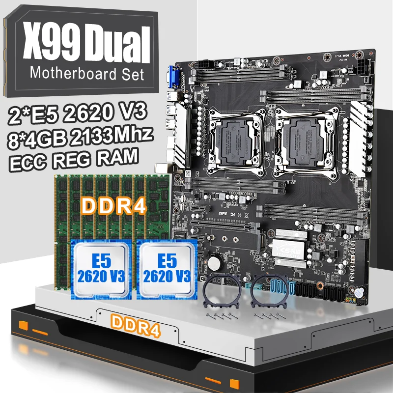 Двойная материнская плата JINGSHA X99 комплект с 2 шестиядерным процессором XEON E5 2620V3 и