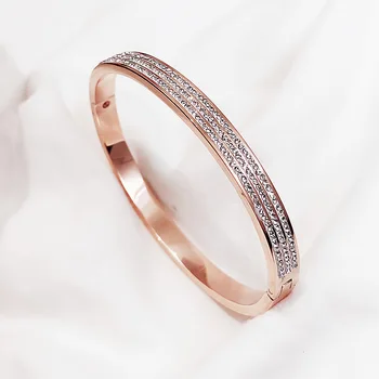 

Elegant Classic Crystal Titanium Steel Bracelet Bangles For Women Fashion Exquisite Bracelet Rose Gold Charm Office Jewelry