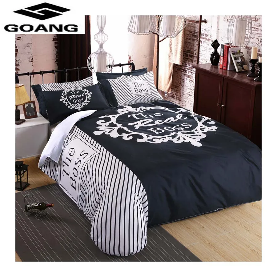 

GOANG bedding sets 3d digital printing bed sheet duvet cover and pillowcase home textiles luxury bedding Black with white