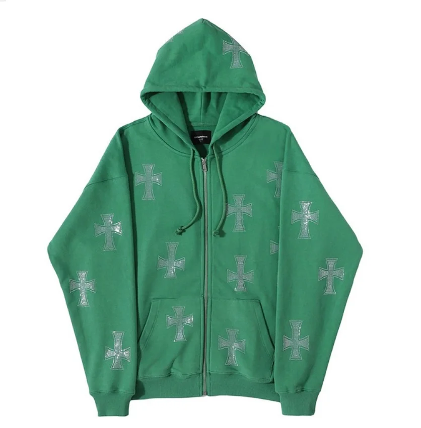 Rhinestone Gothic Streetwear Long Sleeve Black Zip Hoodie Y2k Hip Hop Suit  Joggers Sweatshirt Korean Punk Sport Coat Pullover - Hoodies u0026 Sweatshirts  - AliExpress