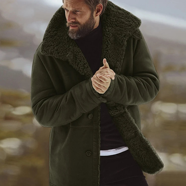 Мужское однотонное пальто Зимняя утепленная теплая куртка винтажное пальто Верхняя одежда ветрозащитная жилетка из флиса Мужские парки одежда