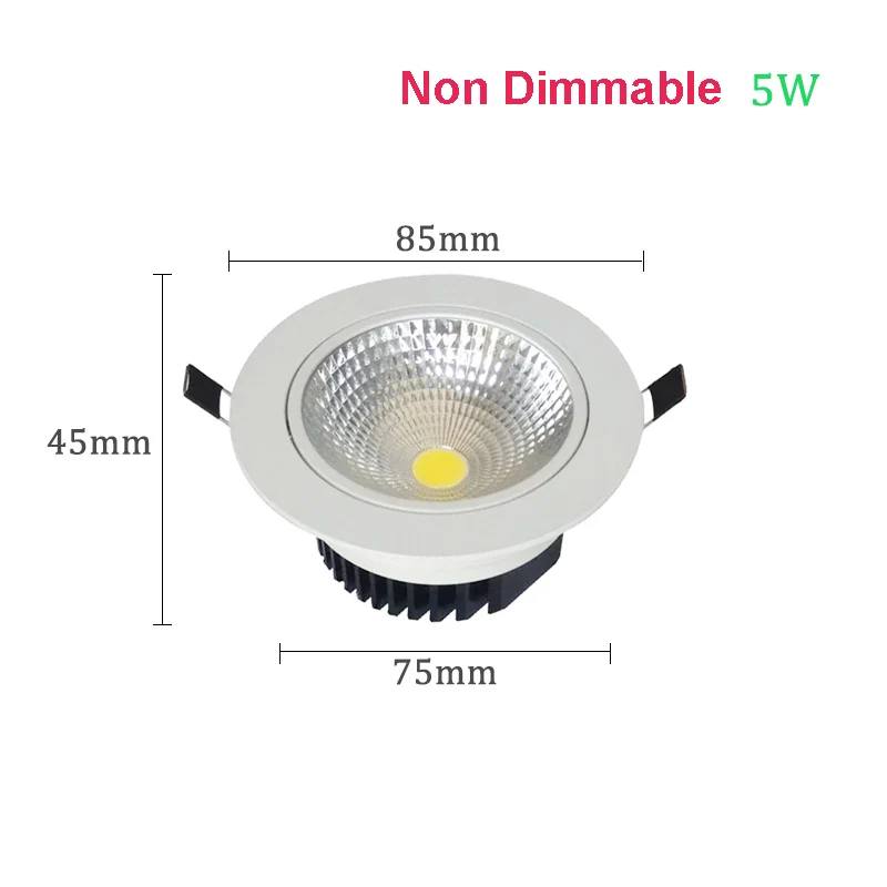 5W Non Dimmable Встраиваемый потолочный светильник COB 5 Вт 7 Вт 10 Вт 15 Вт 20 Вт 24 Вт с регулируемой яркостью светодиодный потолочный светильник с отражателем Светодиодный точечный светильник s - Испускаемый цвет: 5W Non Dimmable