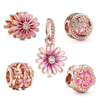 

2Pcs/lot Spring Style Flower Charm Beads Pendant Fit Original Pandora Bracelets Necklaces For Women DIY Jewelry Special Offer