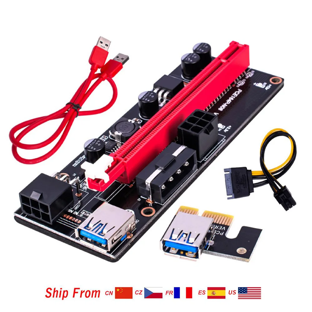 Переходник PCI-E pcie Райзер 009 Экспресс 1X на 16x 60 см PCI E USB 009S двойной 6Pin адаптер карта