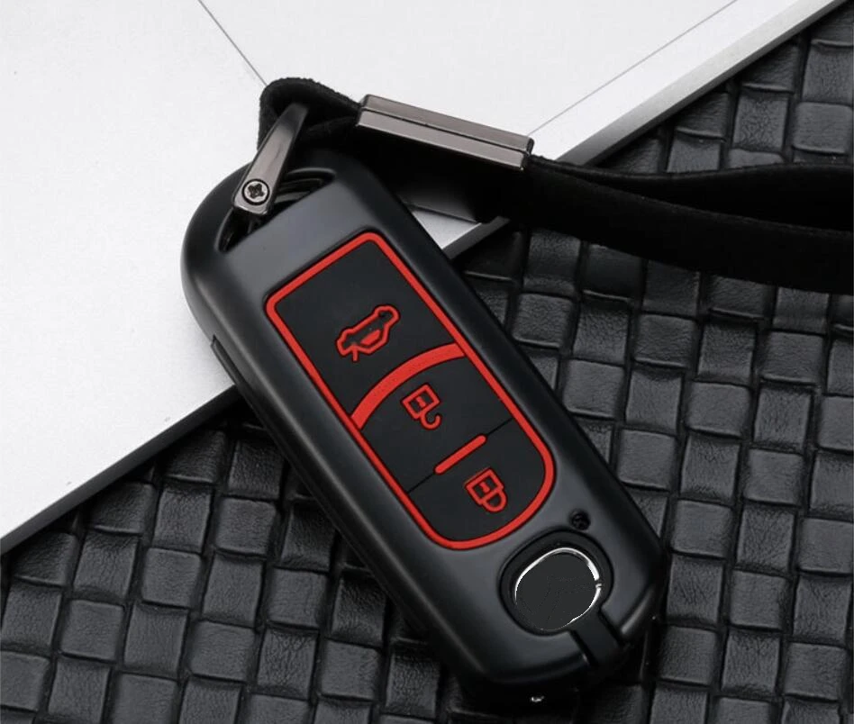3 button black red Автомобильный Футляр для ключей из углеродного волокна для Mazda CX-5 CX-7 Mazda 3 5 6 Atenza Alexa 2/3 смарт-кнопка защиты - Название цвета: 3 button black red