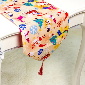 

Table Cloth Fabric Double-layer Polyester Cotton Flag Christmas Table Mat Tapestry Poinsettia Table Runner 35x180CM