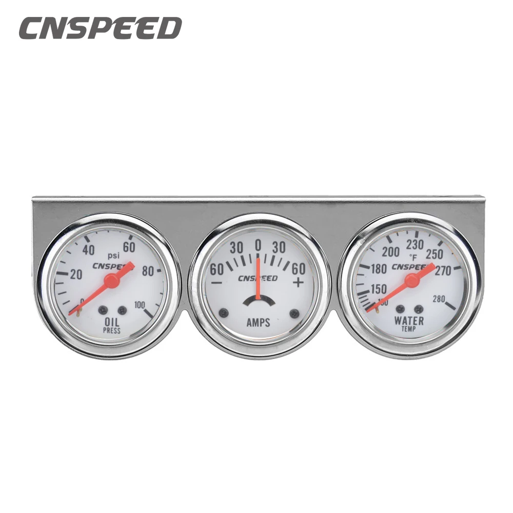 Cnspeed 2" Amp Gauge Water Temp Oil Pressure Meter Triple Auto Gauge