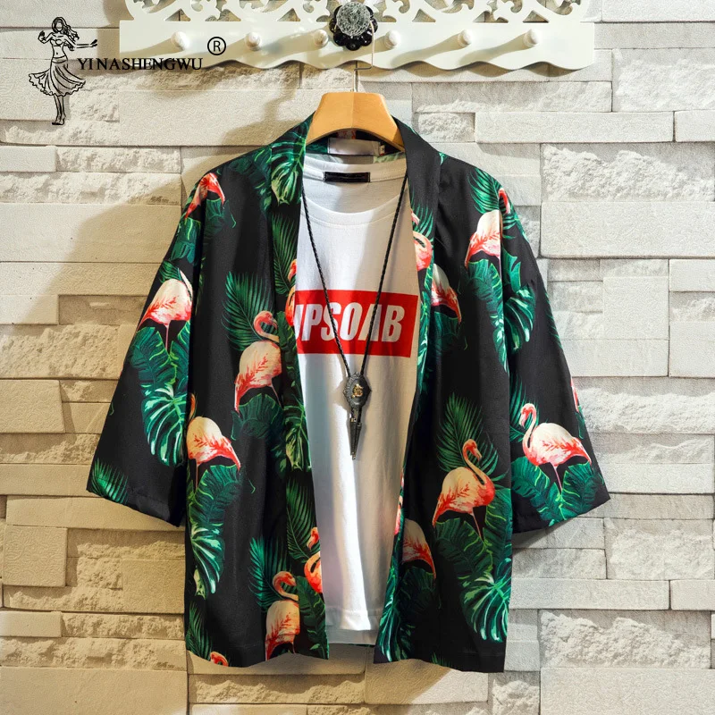Японский Харадзюку женский мужской кардиган кимоно блузка кран печати Свободные повседневные солнцезащитные рубашки пальто юката кимоно Femme Топы - Цвет: only coat
