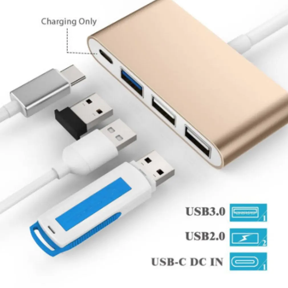 4 в 1 Алюминиевый сплав многопортовый type C концентратор USB 3,0 USB-C зарядный адаптер type C к usb-хаб для MacBook Pro