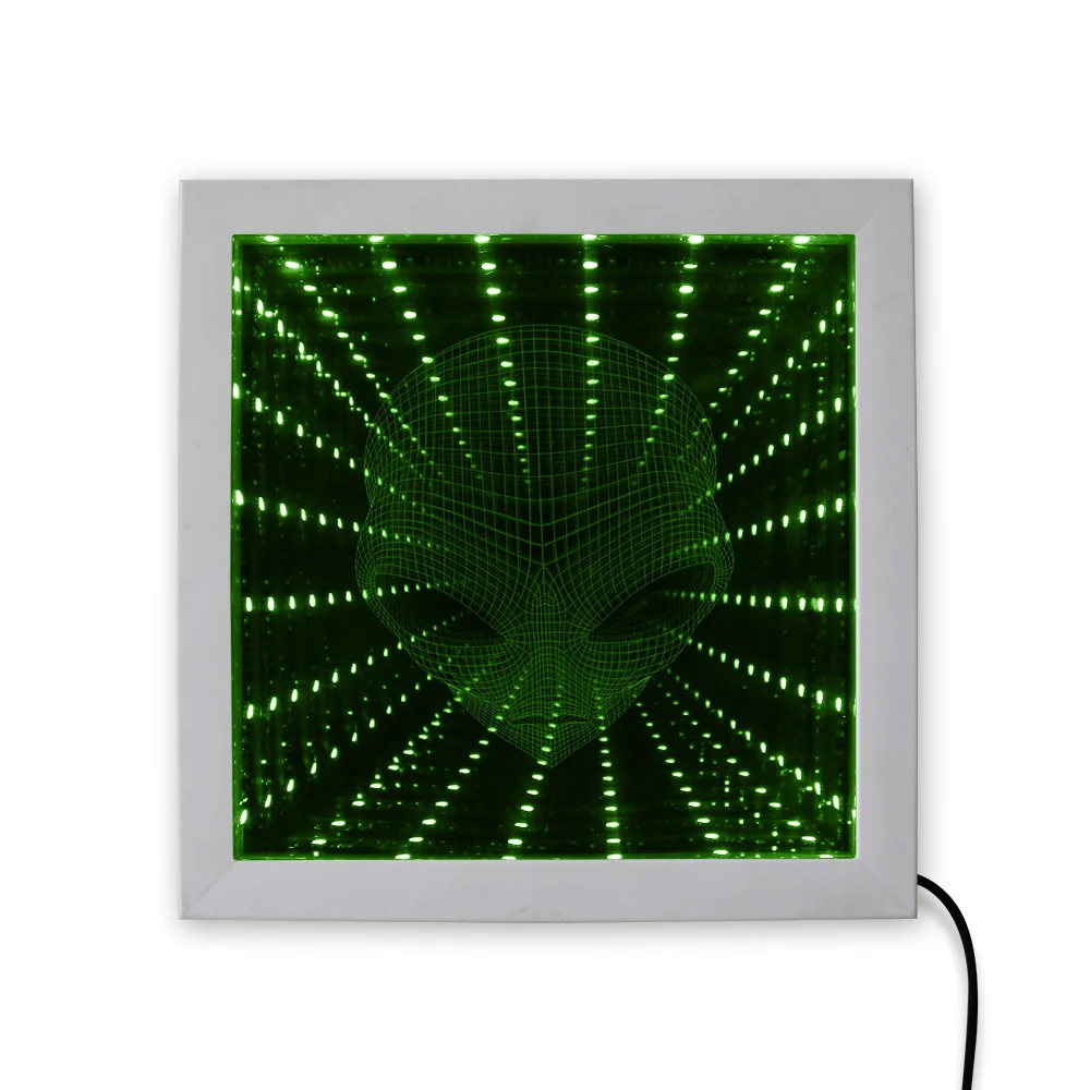 Зеркало тарелка с подсветкой в форме головы инопланетянина зеркальная LED