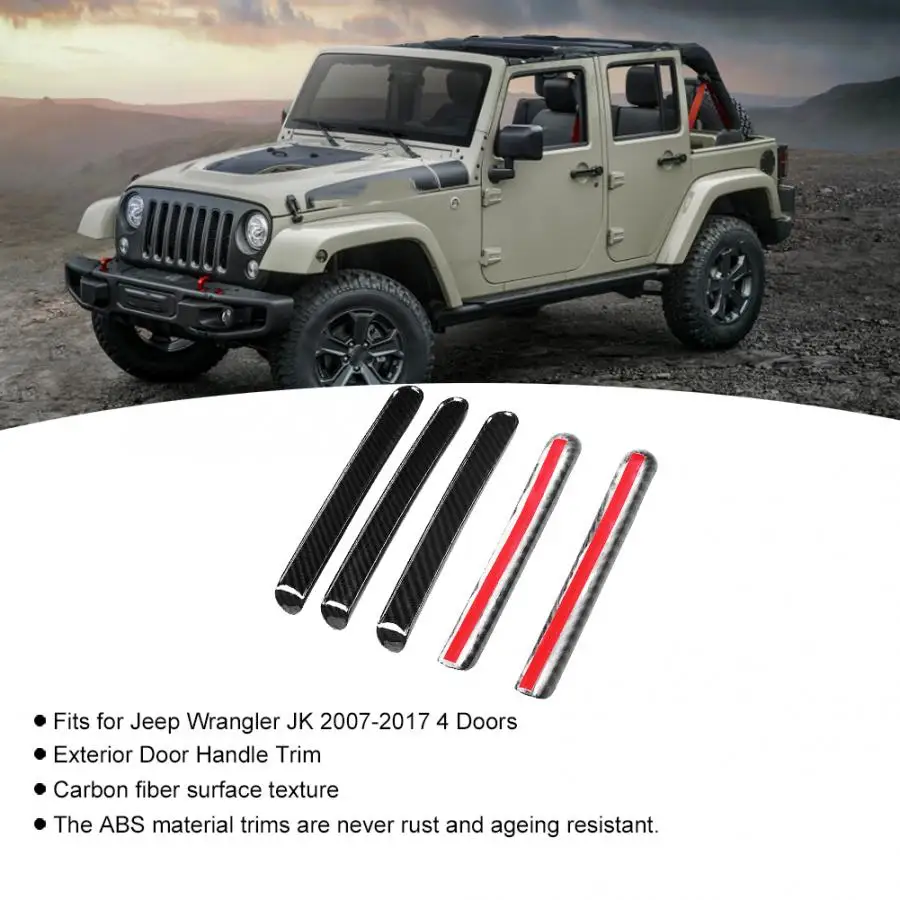 5 шт. накладки на дверную ручку из углеродного волокна для Jeep Wrangler JK 2007 2008 2009 2010 2011