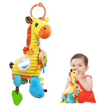

[Funny] Baby toy 100% Safe material Giraffe plush doll Pull bell Multifunctional Bed Hanging appease Educational Teether food