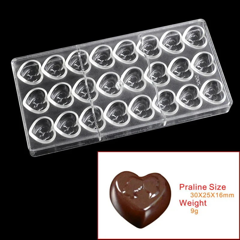 DIY 하트 모양 폴리 카보네이트 초콜릿 몰드, 케이크 장 제과 도구, Bakeware 베이킹 과자 캔디 몰드