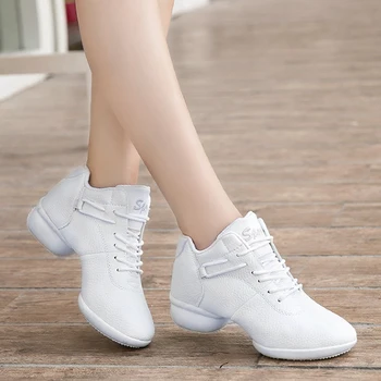 

Modern Dance Shoes Woman Sneakers Breathable Mesh Lace Up Dancing Practice Shoes Cushioning Lightweight Fitness Trainers