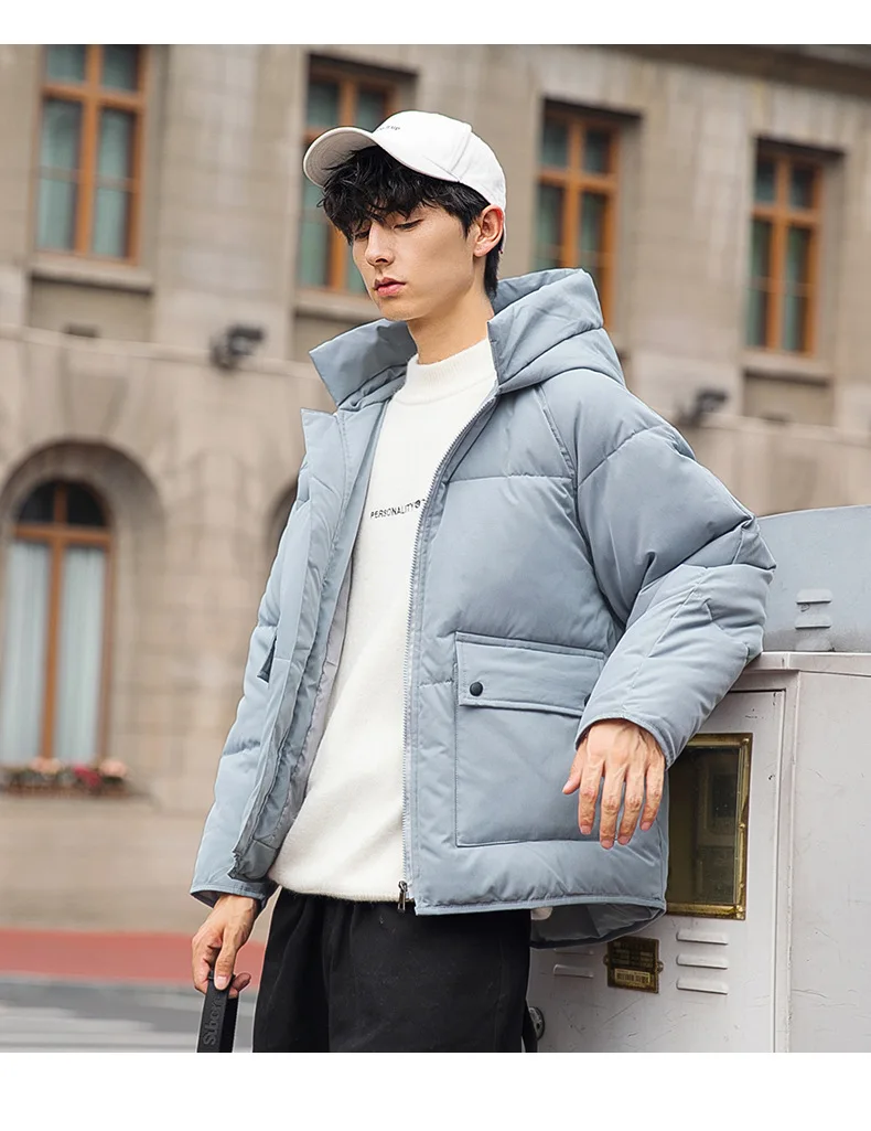 Micro for Winter down Feather Cotton-padded Clothes Men's New Products Hooded down Coat Loose-Fit Workwear Cotton Coat Casu