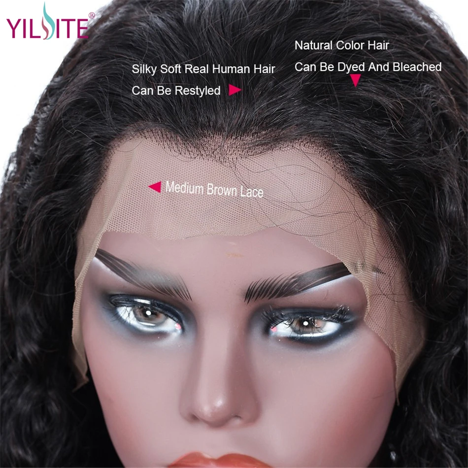 YILITE 13*4 человеческие волосы на кружеве, парики для черных женщин, предварительно выщипанные Remy перуанские афро кудрявые волосы на кружеве, парик с детскими волосами