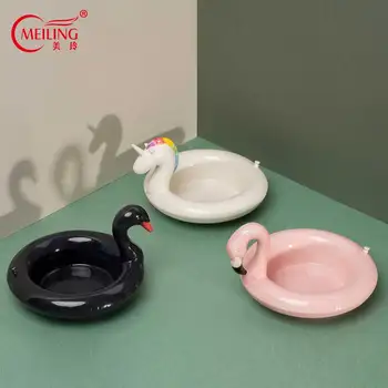 

Swimming Ring Ceramic Flamingo Unicorn Swan Plates Cute Salad Appetizer Fruit Dish Kitchen Table Decor Decorative Animal Bowls