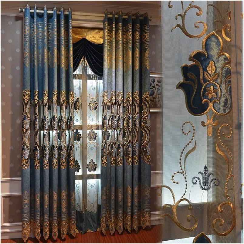 

Simple European Chenille Embroidery Curtains for Living Dining Room Bedroom.