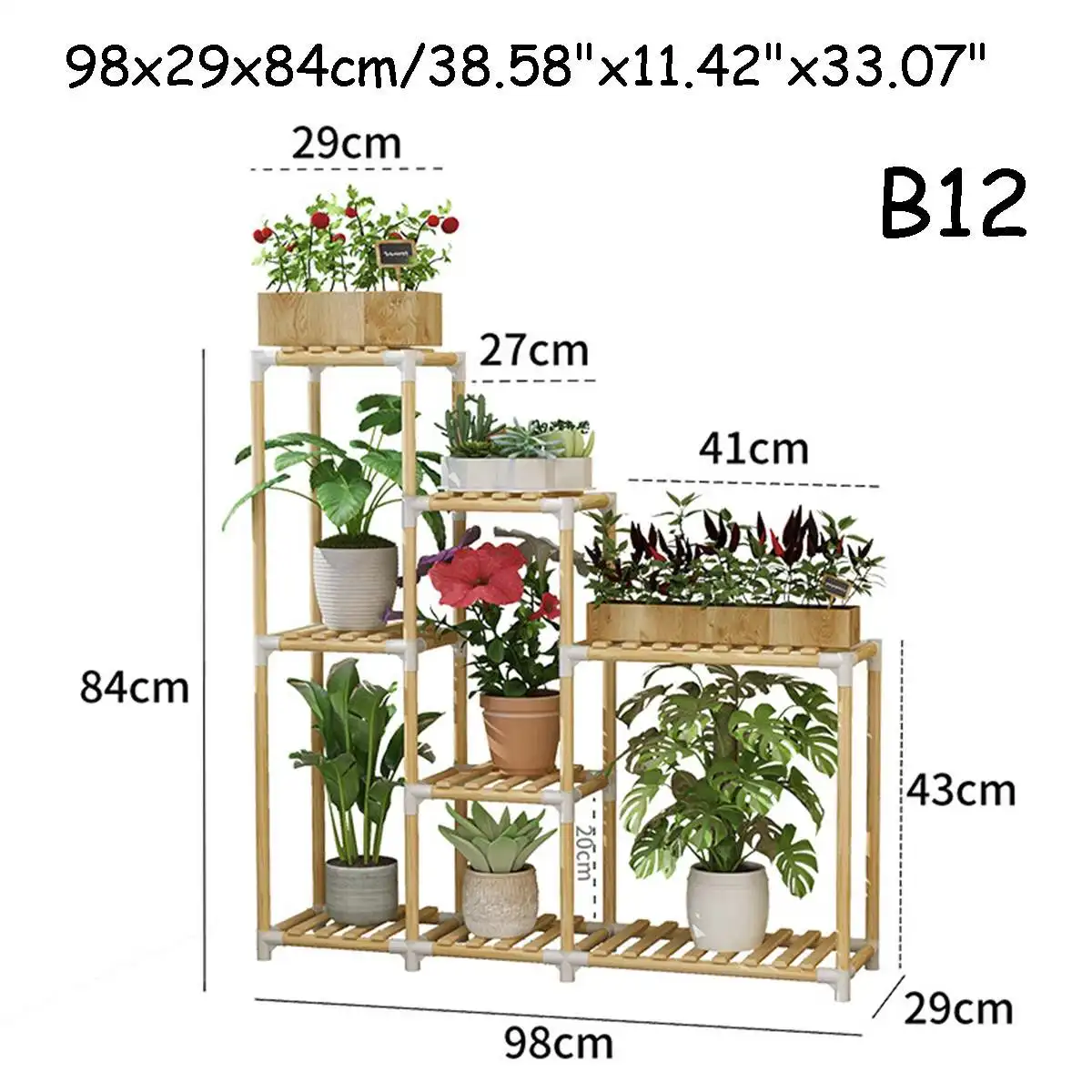 Деревянная Цветочная стойка, подставка для растений, многослойная Цветочная стойка, полки для балкона, Цветочная полка, кофейная стойка для внутреннего сада, деревянная подставка для растений - Цвет: B12