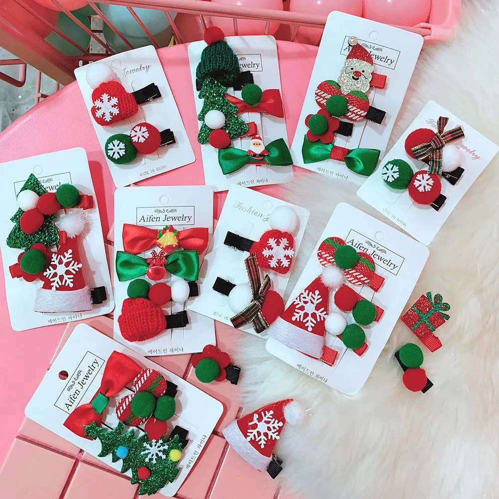 

2020 Christmas Set Hair clip Christmas tree Santa Claus children Hair bands Baby Hairpins Headwear Girl Hairpin Hair accessories