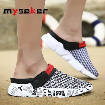 

Summer Shoes Comfortable Beach Shoe Wild Slip-on Footwear Zapatos De Hombre Breathable Mesh Black Sneakers Wading Mens Shoes S6