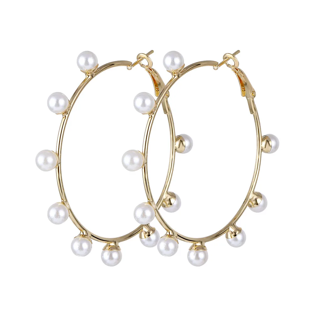 TOMTOSH Gold Circle Pearl Hoop Earrings For women Silver Large Huggie Round Big Ear Rings fashion jewelry accessories Gift - Окраска металла: FCS0811