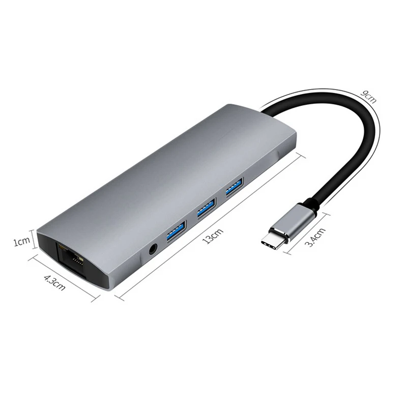 Тип-c к HDMI концентратор RJ45 USB3.0 TF SD аудио PD многофункциональный адаптер для MacBook Pro@ JH