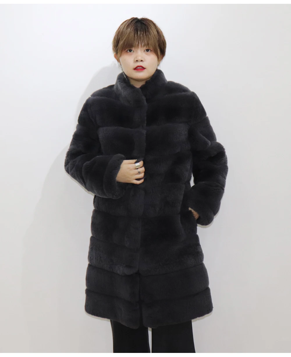 Новое зимнее пальто из натурального меха для женщин, модная Толстая теплая Женская куртка из натурального меха кролика Рекс, меховые пальто