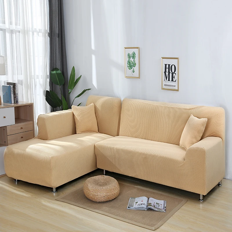 Sofá para Sala de Estar Escritório em Casa Tricô Elástico Sofá Capa All-inclusive Macio Cor Sólida Slipcover Canto 1 – 2 3 4 Seater