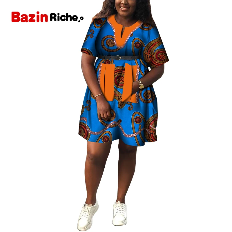 

WY6998 328 Promotion 2020 Summer Newest Type Sunshine Girl Above Knee Skirt with Two Pockets and Belt African Women Clothes