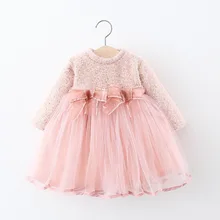 Новое милое Сетчатое платье принцессы с бантом для маленьких девочек детская зимняя одежда для детей 1-3 лет