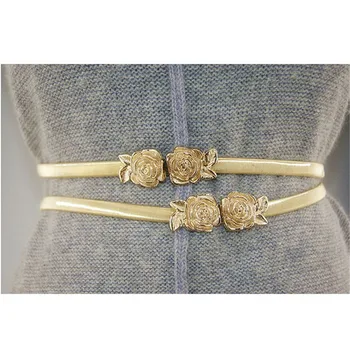 

Women Adjustable Metal Golden Rose Flower Waist Belt Cummerbund All-match Waist Straps Fashion Belts