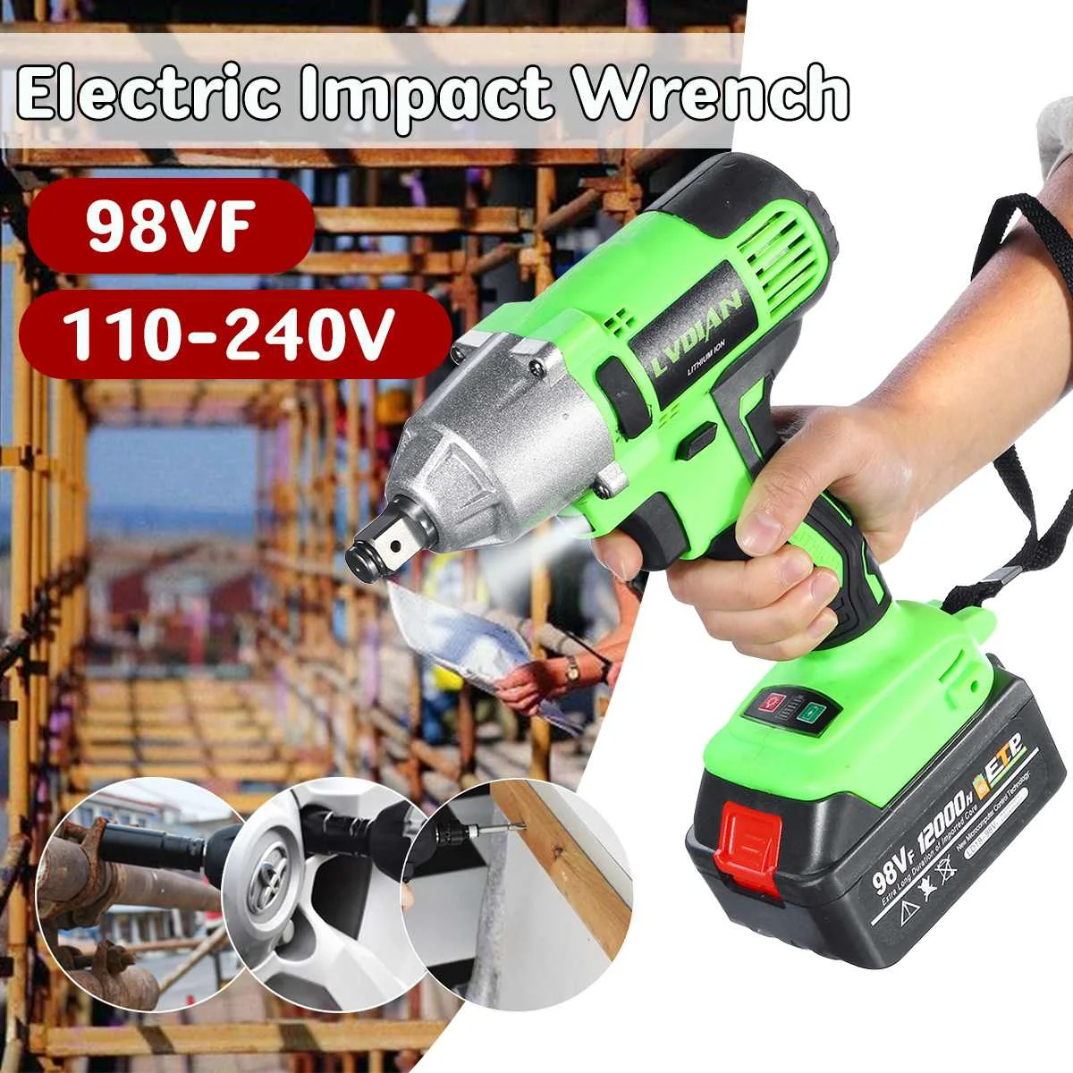 

Cordless Electric Wrench Impact Socket Wrench 110-240V 12000mAh Li Battery Hand Drill Installation Power Tools
