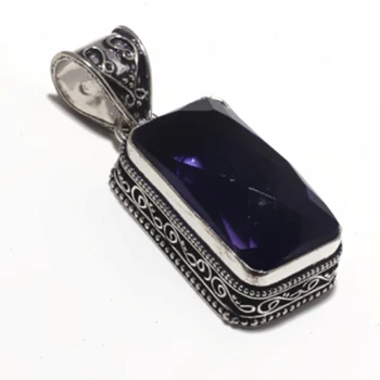 

Genuine Amethyst Pendant Silver Overlay over Copper , Hand made Women Jewelry gift, P8823