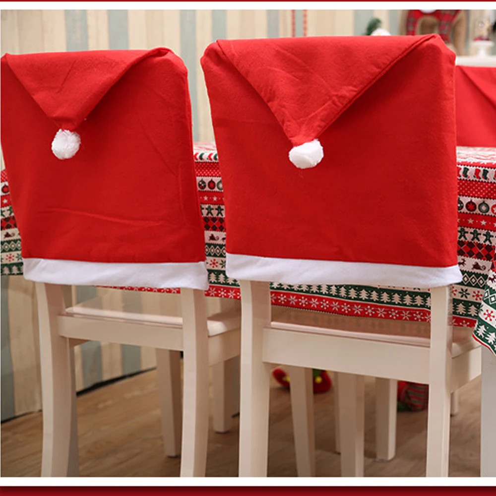 

4pc Santa Claus Red Hat Chair Covers Back Cover For Xmas Home Party Holiday Christmas Decorations Dining Room Table Navidad 2019