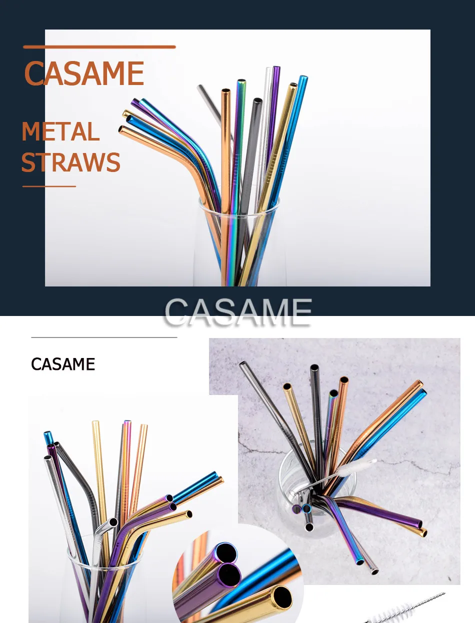 100 шт металлическая соломинка многоразовые Оптовые трубочки для напитков из нержавеющей стали прямые изогнутые соломинки бар соломки стальные соломки экологичные