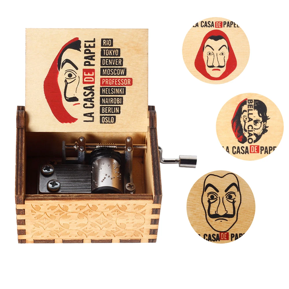 La Casa De Papel Wood Hand Crank Music Box Mechanism Anime Figurine Miyazaki Davy Jones Low Price Jack Sparrow John Lennon | Дом и сад