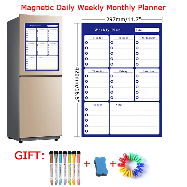 Nevera de calendario de pizarra magnética  Nevera de planificador semanal  magnética-Tamaño A3-Aliexpress