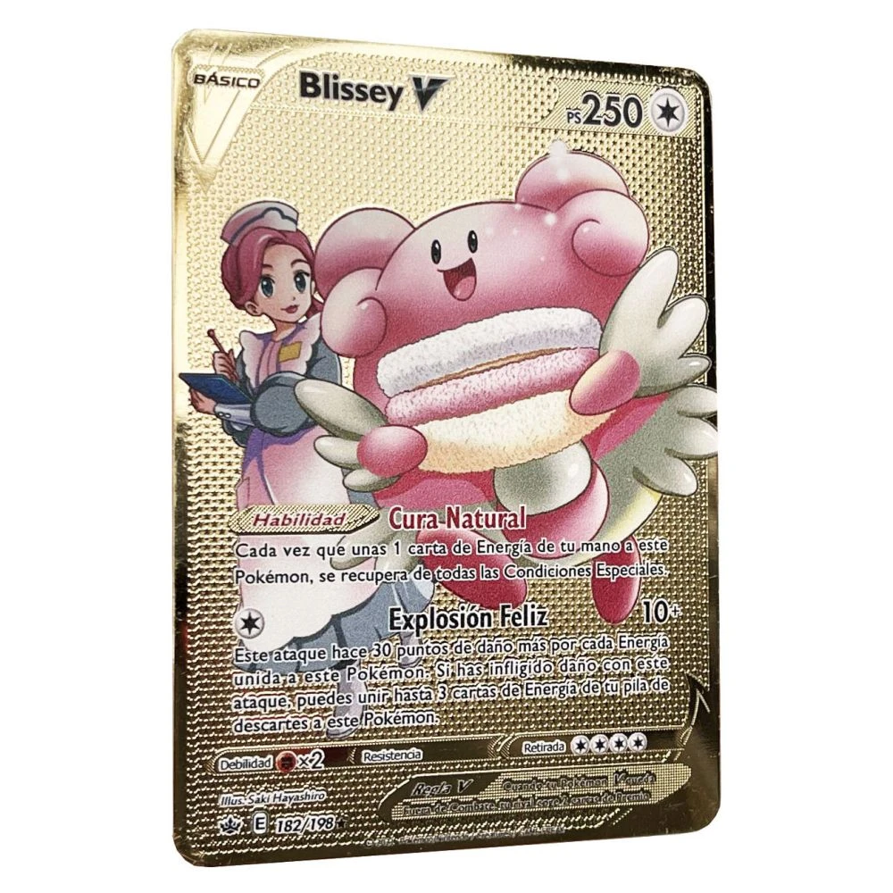 Blissey V Pokemon Cards In Spanish Iron Metal Pokmo Letters Kids Gift Game  Collection Cards Español Toy Rainbow - Game Collection Cards - AliExpress