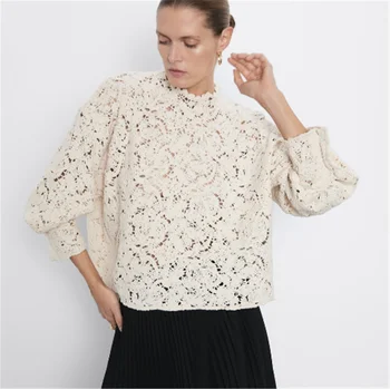 

2020 ZA spring New Women's Sweater Fashion Crochet Sweater Bohemian Women's Round Neck Long Sleeve Sweater Party Gift Wholesale