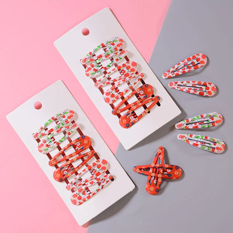 6Pcs/Set Korean Cute Print Flower Cherry Snap Hair Clips Metal Hairpins Barrettes for Women Girls Natural Clip Ins | Красота и