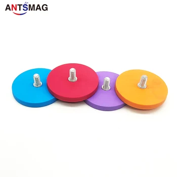 

4PCS of D22,D43,D66,D88 Rubber Coated Neodymium Pot Magnets with Screw Threaded M5, M6, M8,color is red,Orange,purple,blue