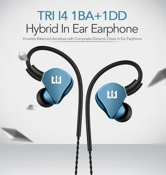 

New TRI I4 1BA+1DD Hybrid In Ear Earphone Custom Made Knowls BA Driver DJ Metal Earphone With MMCX Cable HIFI Bass Earphone