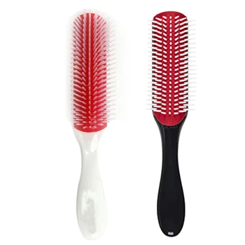 

2 Pcs Comb 9 Row D41 Women Styling Large Hair Brush for Detangling Volumizing-Anti-Static Rubber Pad - White & Black