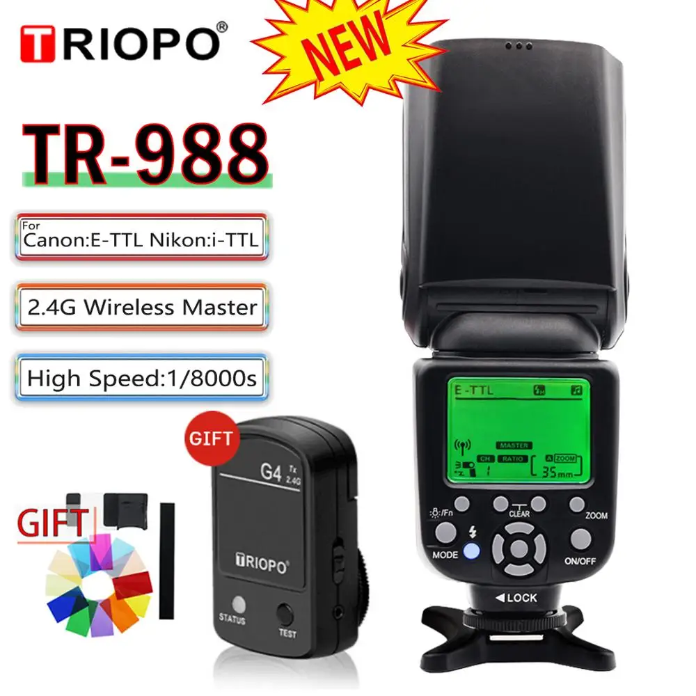 

TRIOPO TR-988 Flash Professional Speedlite TTL Camera Flash with High Speed Sync for Canon Nikon Digital SLR Camera PK YN560IV